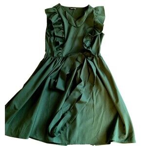 SHEIN Dress Womens Medium Green Ribbed Mini Wrap Casual Short Sleeve Mock Neck